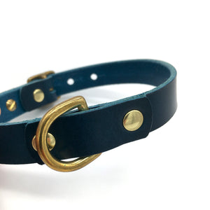 Navy Puppy Collar - Classic Leather & Brass Collar - Collar - Holler Brighton - Seldom Found